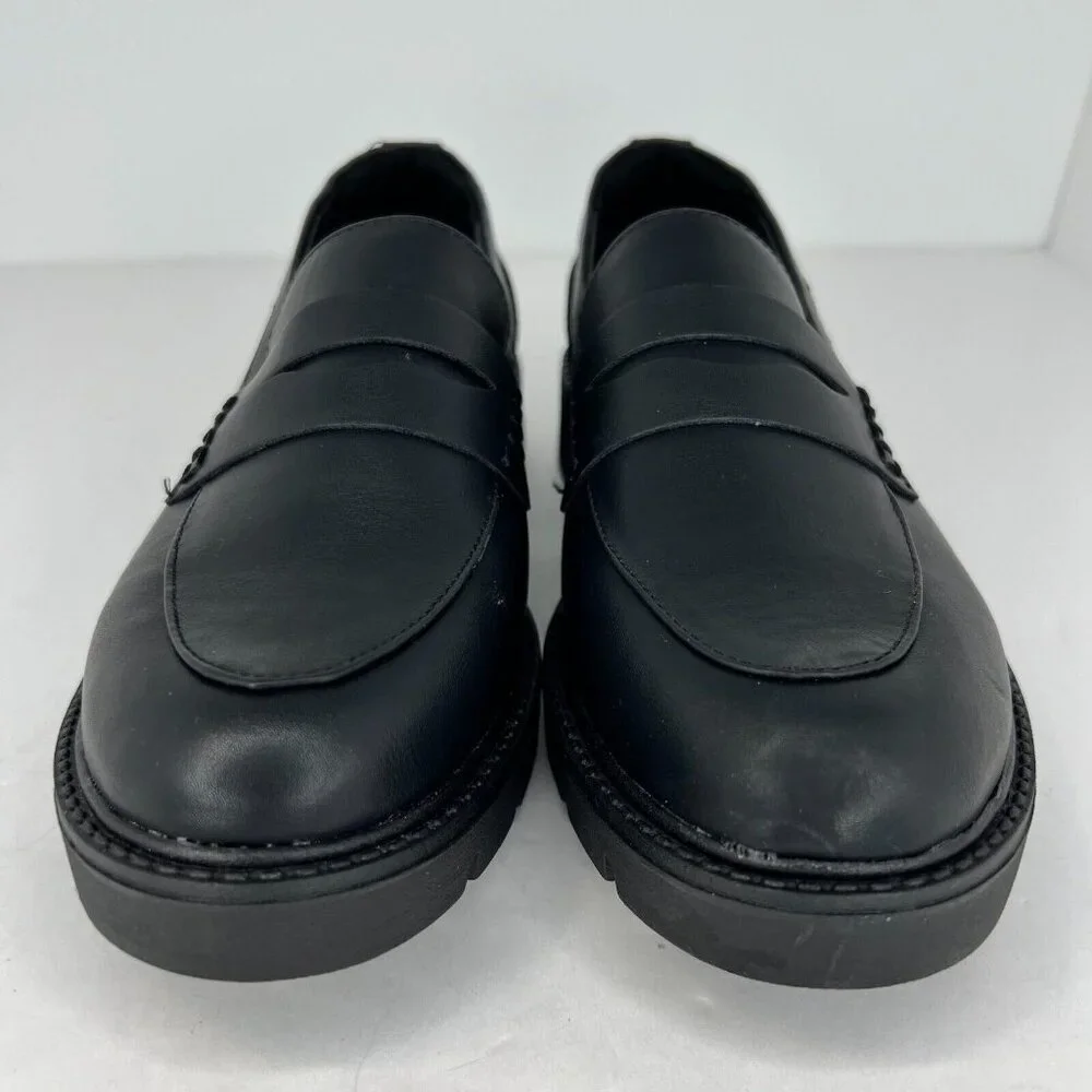 A New Day Womens Penny Black Faux Leather Classic Slip On Block Size 9 Loafers